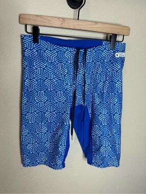 Arena Blue Geometric Print Swim Jammers Compression Shorts Estimated Small